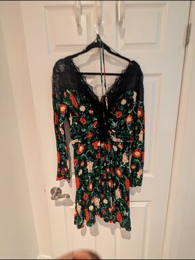 Anthropologie Lacy V-Neck Mini Dress in Black Floral